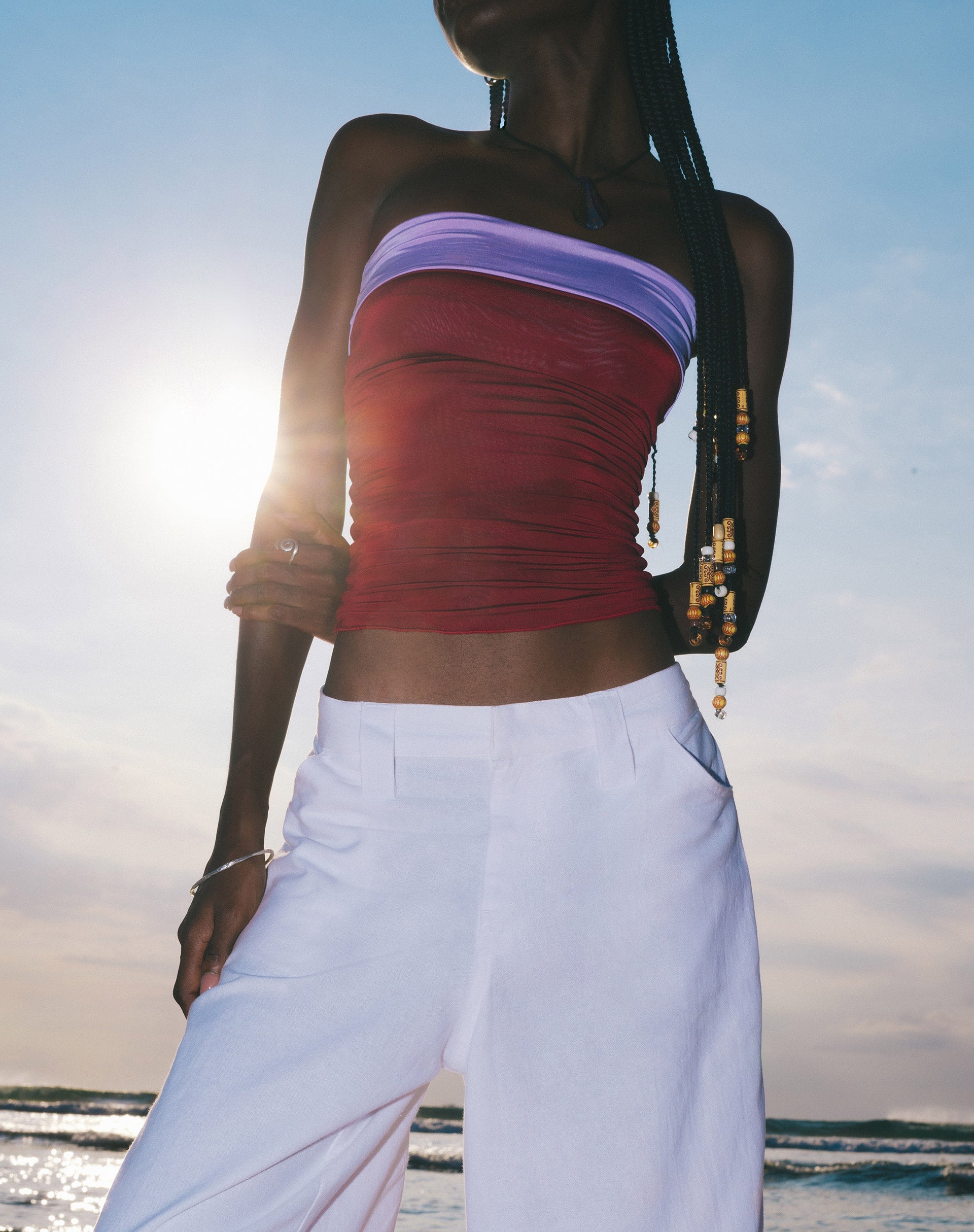 Immagine di Brylee Bandeau Crop Top in Wine Lilac