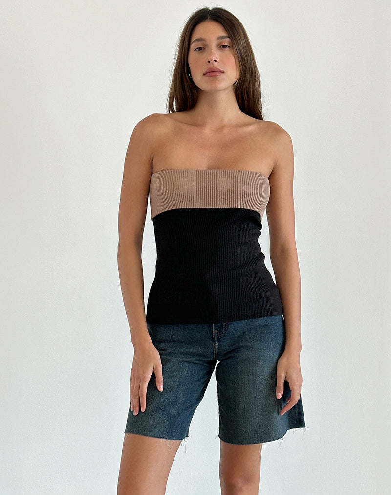 Top a tubo Brylee in maglia nera