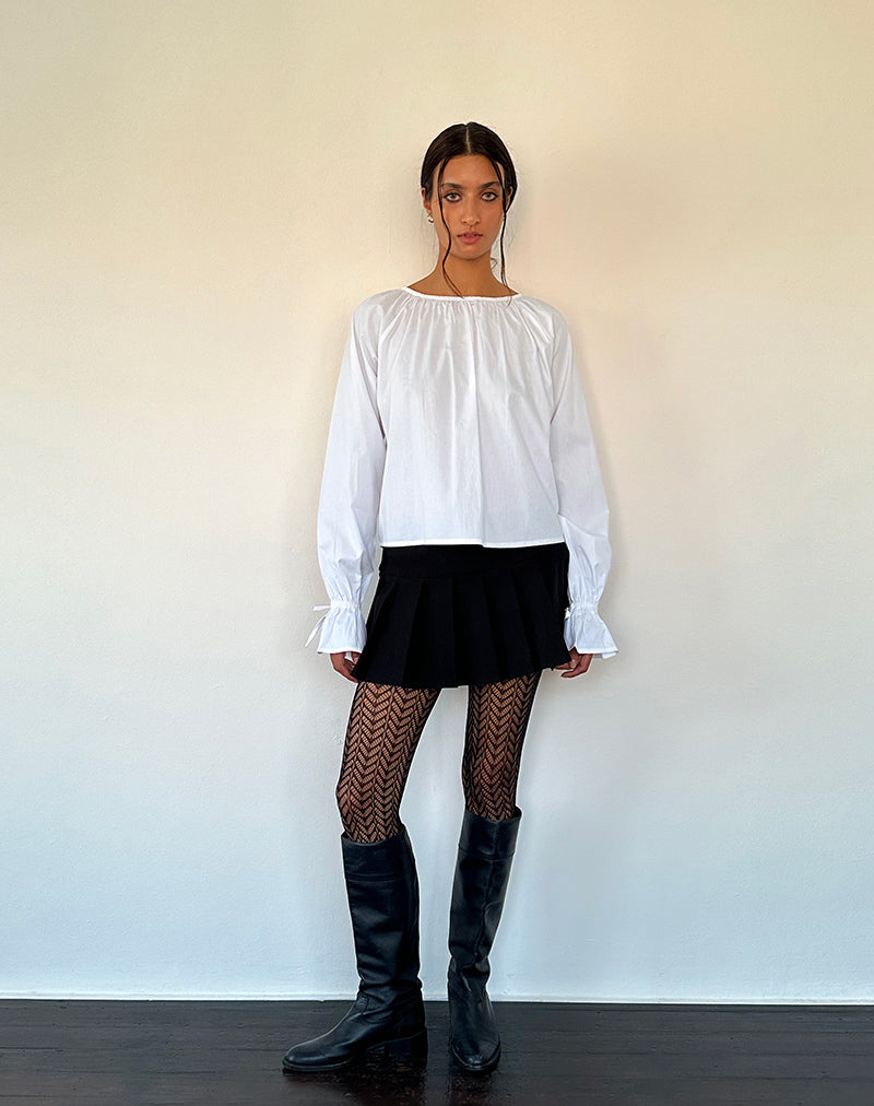 Immagine della blusa Bulila con maniche a cravatta in popeline bianco