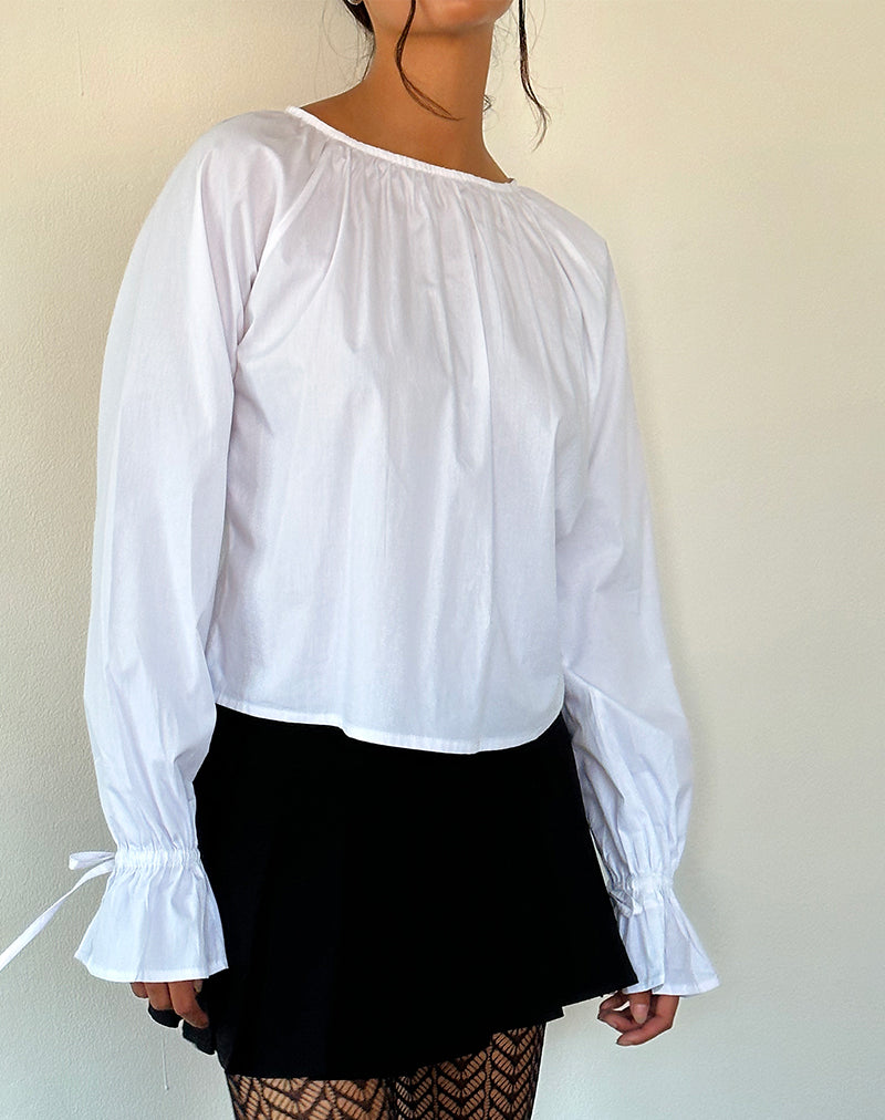 Immagine della blusa Bulila con maniche a cravatta in popeline bianco