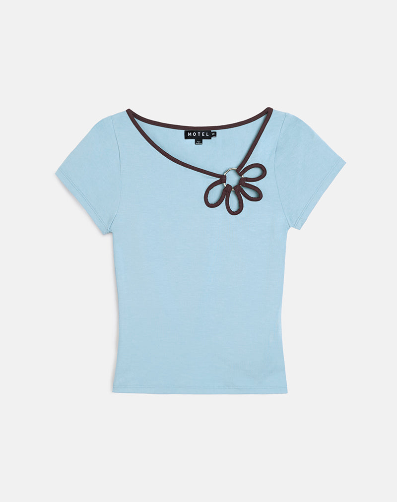 Top Bunga a fiori ritagliati in blu Nantucket con rilegatura in cioccolato