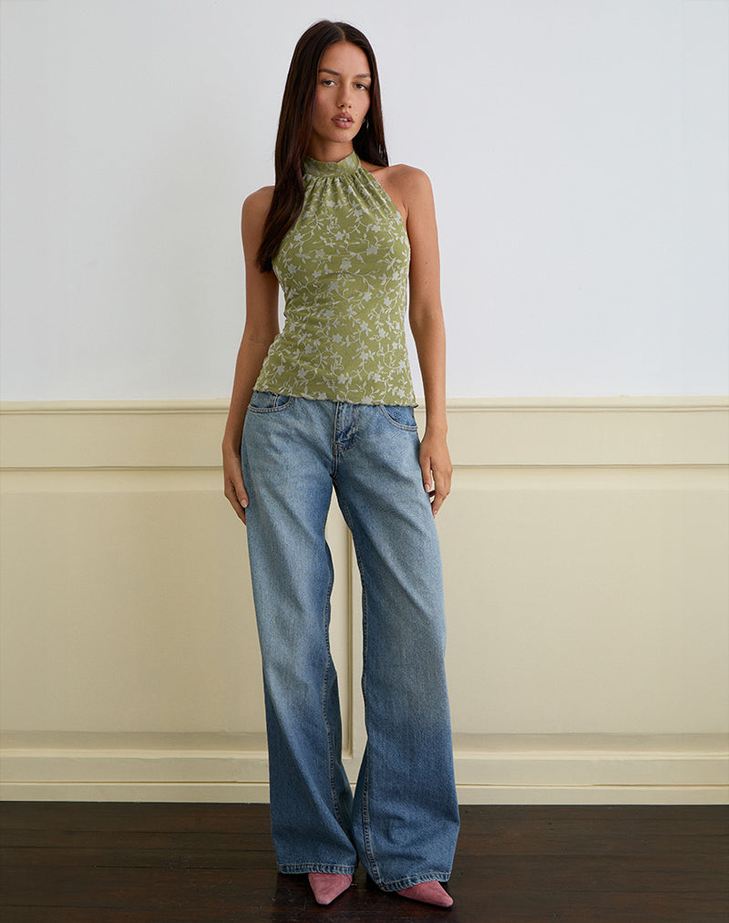 Immagine di Burkie Top a collo alto in Pretty Petal Flock Olive