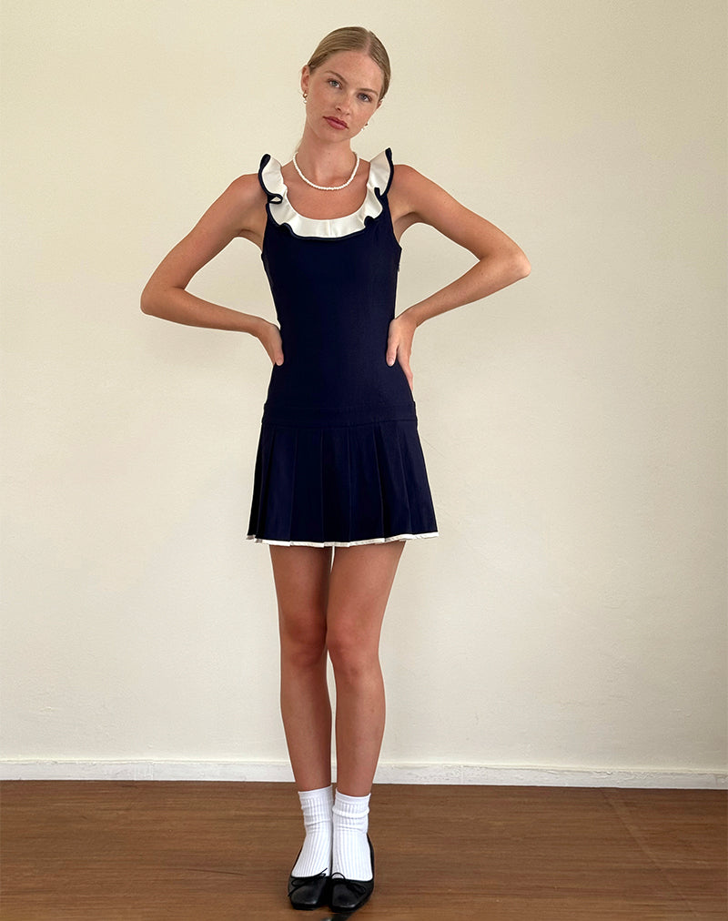 Immagine di Busari - Mini abito con scollo a balze - Navy