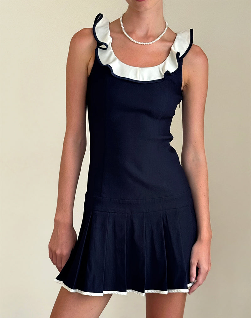 Immagine di Busari - Mini abito con scollo a balze - Navy