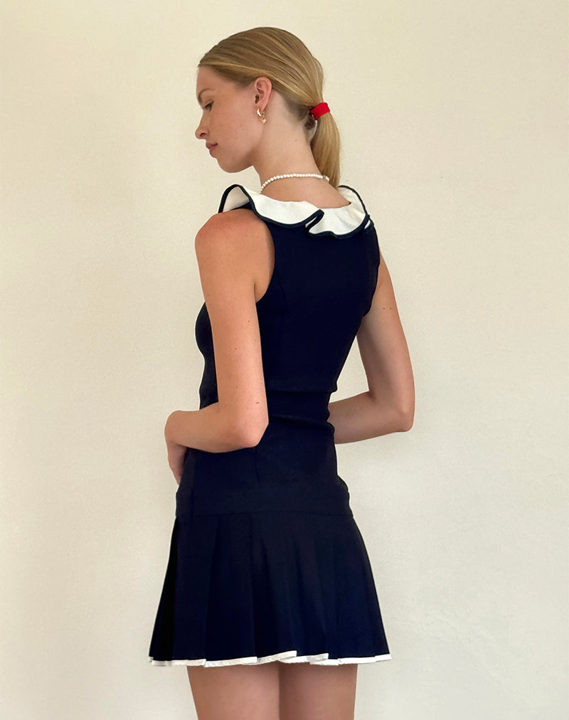 Immagine di Busari - Mini abito con scollo a balze - Navy