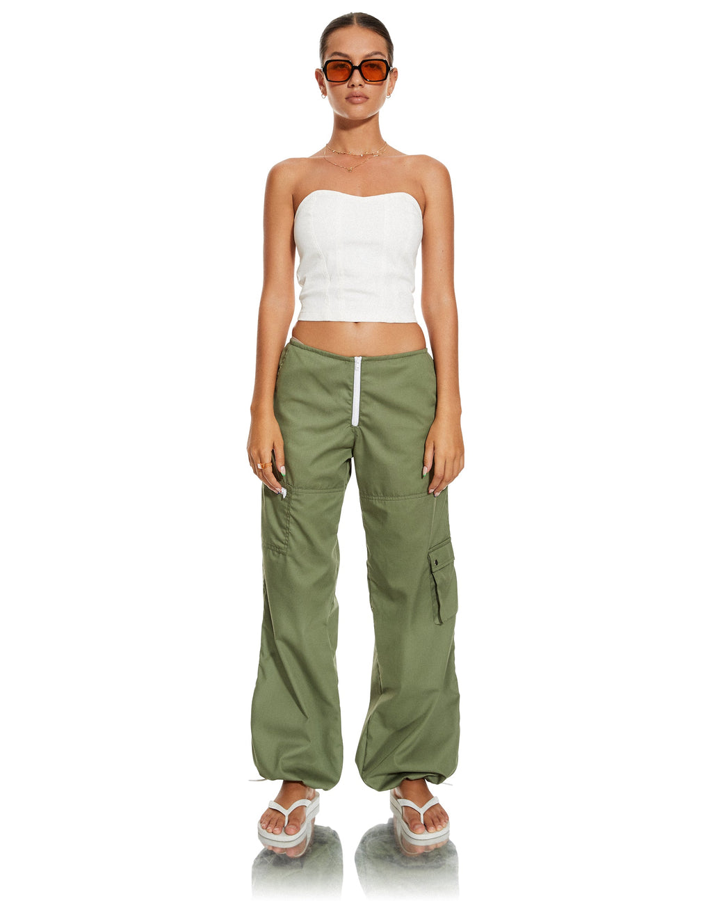 MOTEL X BARBARA Xander - Pantaloni cargo in cotone drill oliva