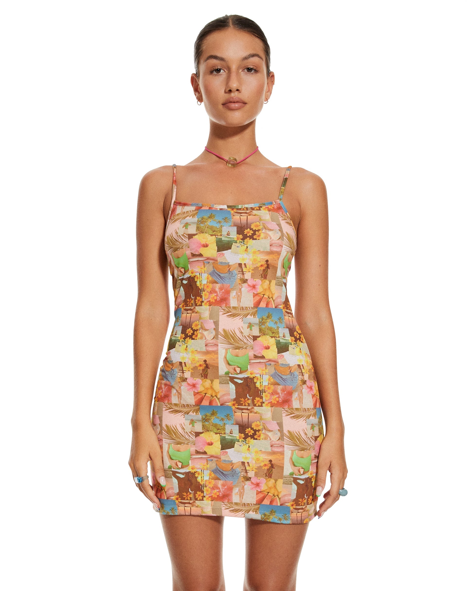 immagine di MOTEL X BARBARA Piper Mini Dress in 90s Tropical Collage