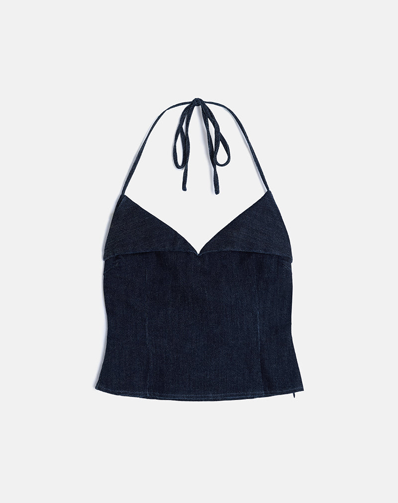 Caira - Top con cappuccio in Chambray - Indaco