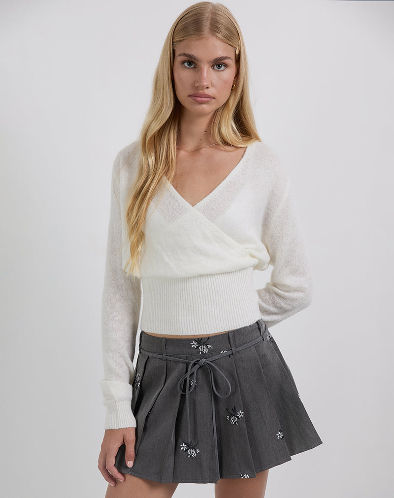 Immagine di Calina Gonna in ricamo floreale sartoriale Charcoal