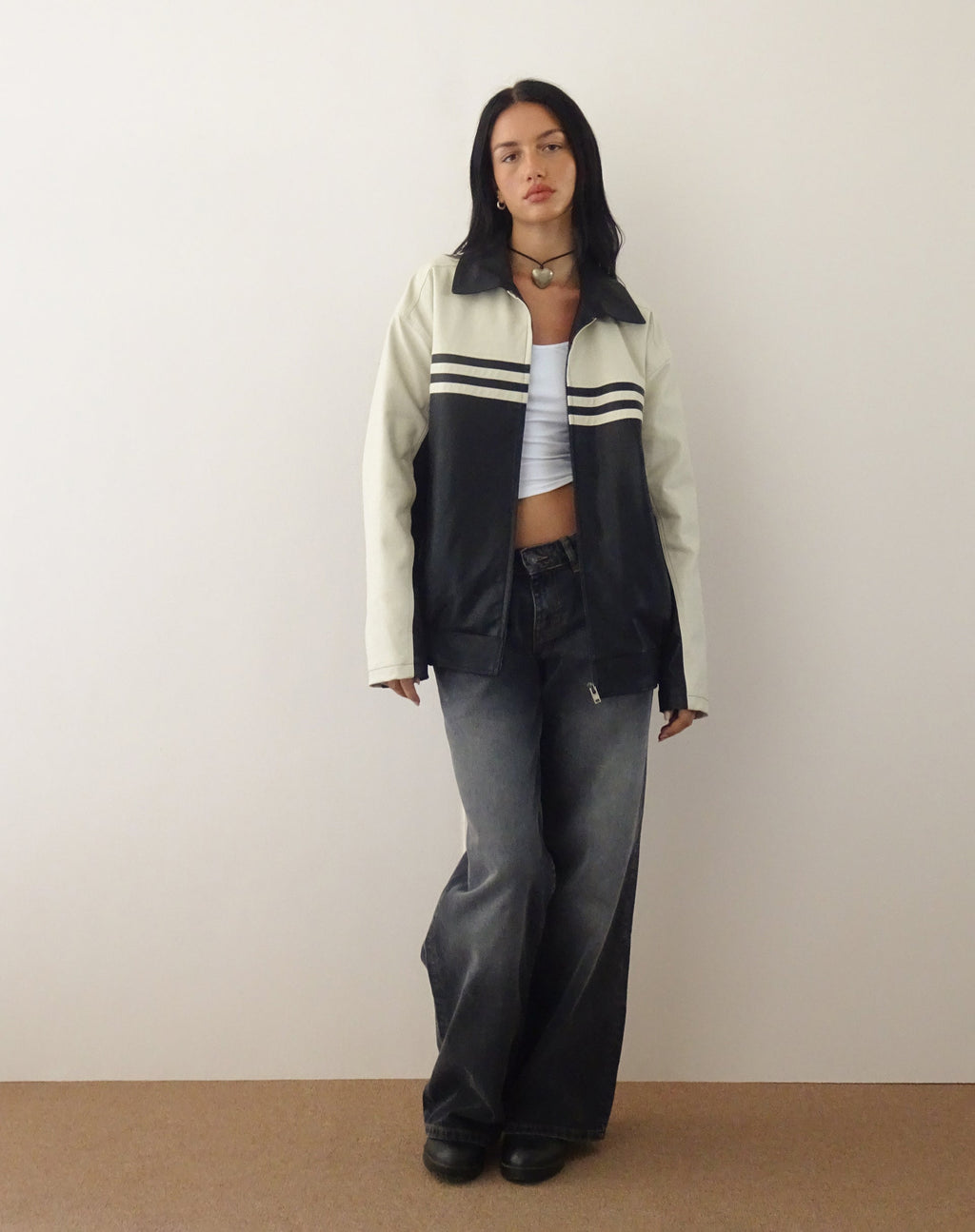 Giacca Calista in PU nero con avorio