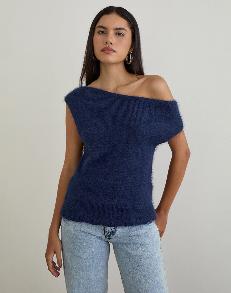 Immagine di Calyce Top in maglia vaporosa Navy