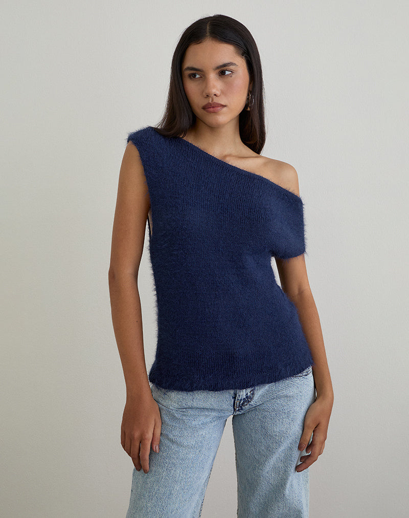 Immagine di Calyce Top in maglia vaporosa Navy