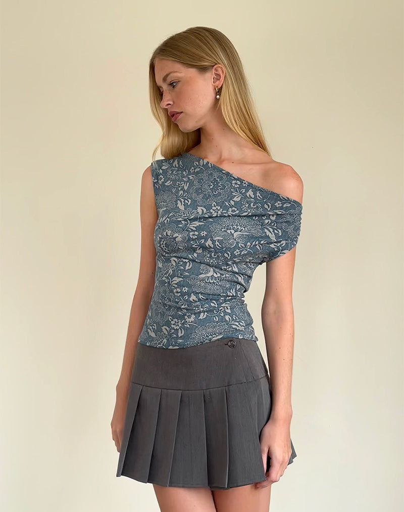 Immagine di Calypso Top in lycra blu con stampa ornamentale
