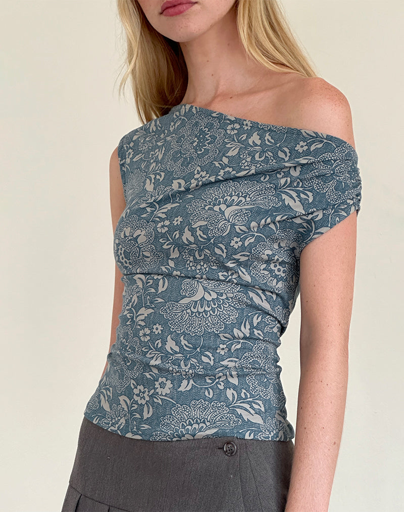 Immagine di Calypso Top in lycra blu con stampa ornamentale
