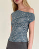 Immagine di Calypso Top in lycra blu con stampa ornamentale
