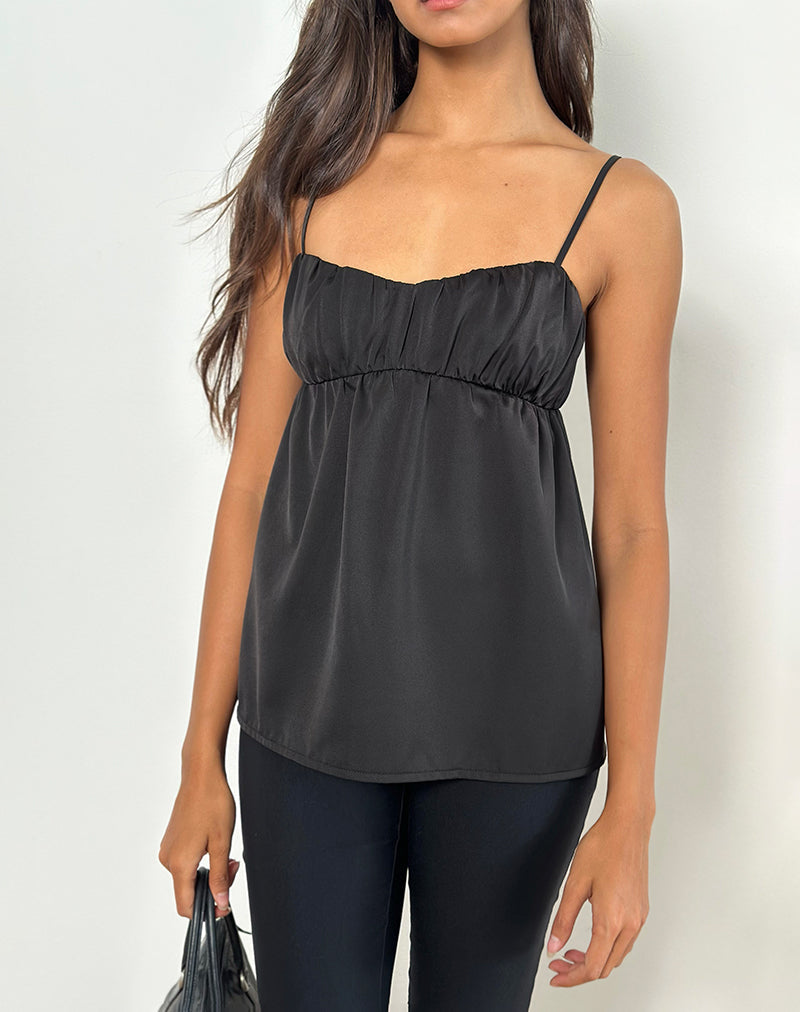 Camden Longline Cami Top in raso nero