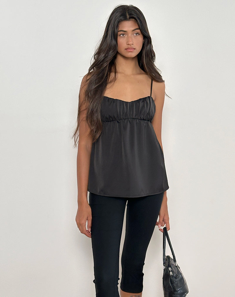 Camden Longline Cami Top in raso nero