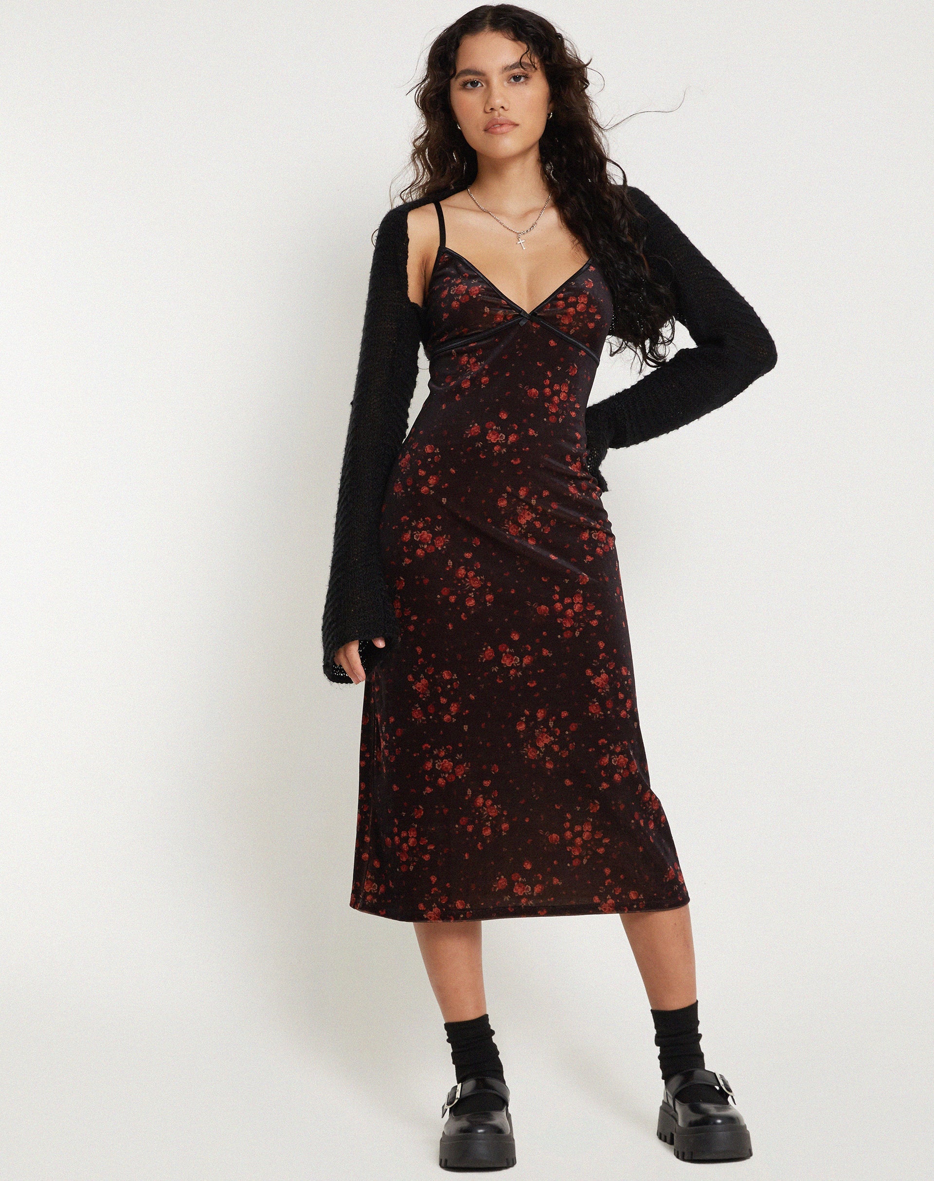 immagine di Camelia Maxi Dress in velluto a grappolo rosa