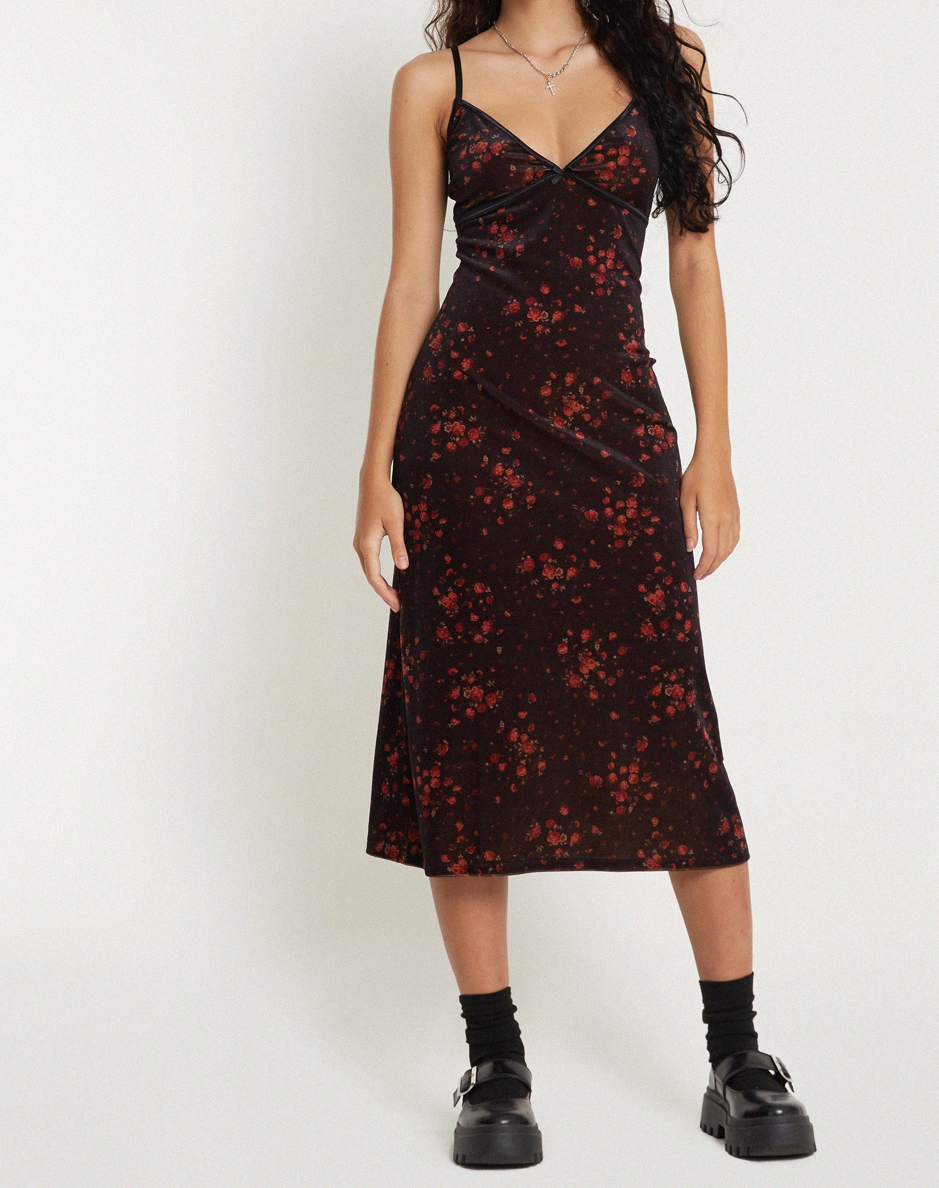 immagine di Camelia Maxi Dress in velluto a grappolo rosa