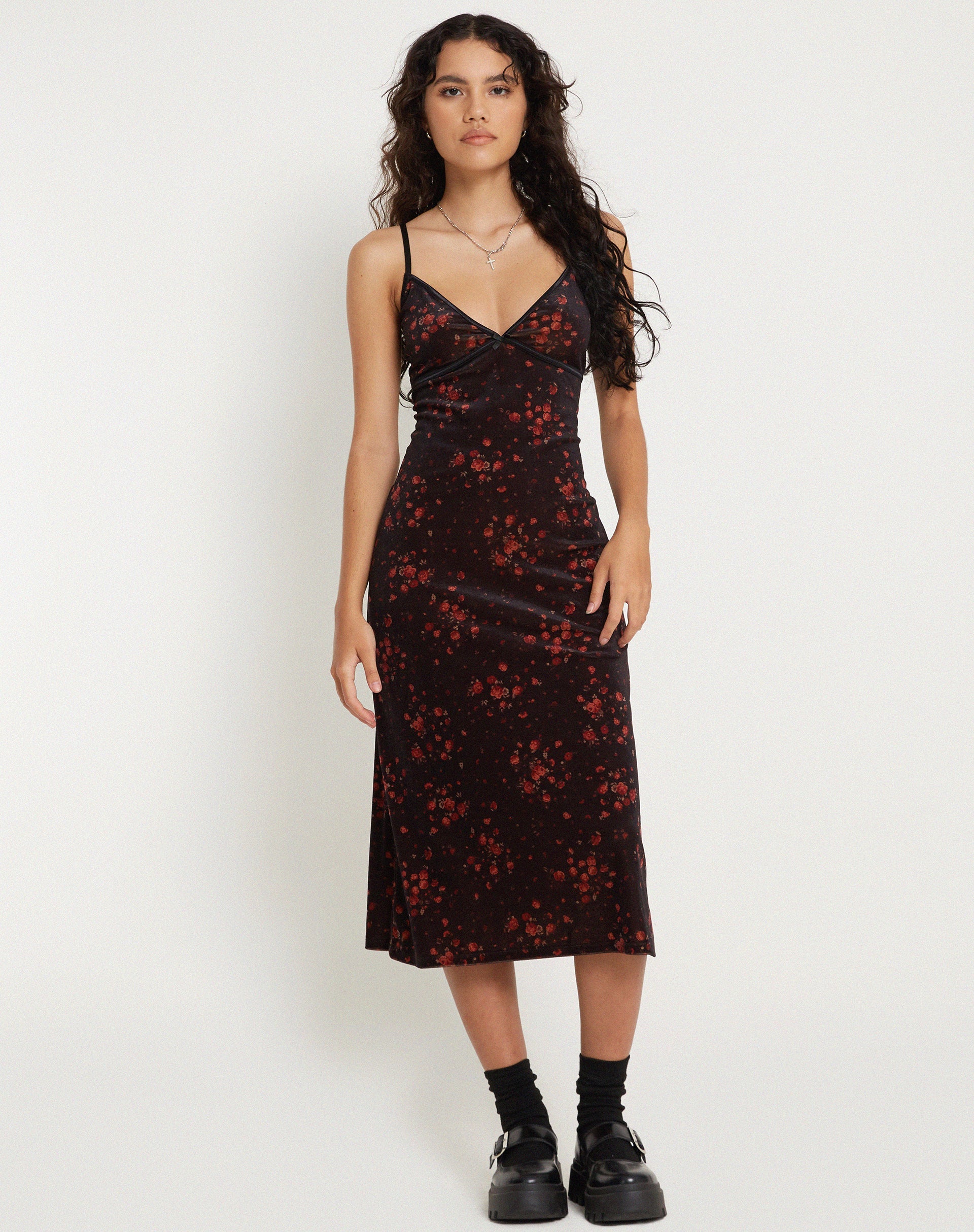 immagine di Camelia Maxi Dress in velluto a grappolo rosa