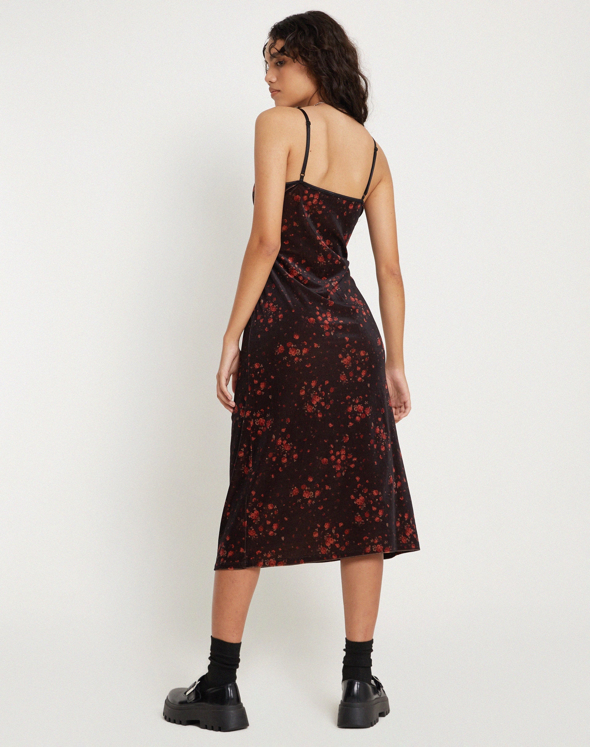 immagine di Camelia Maxi Dress in velluto a grappolo rosa