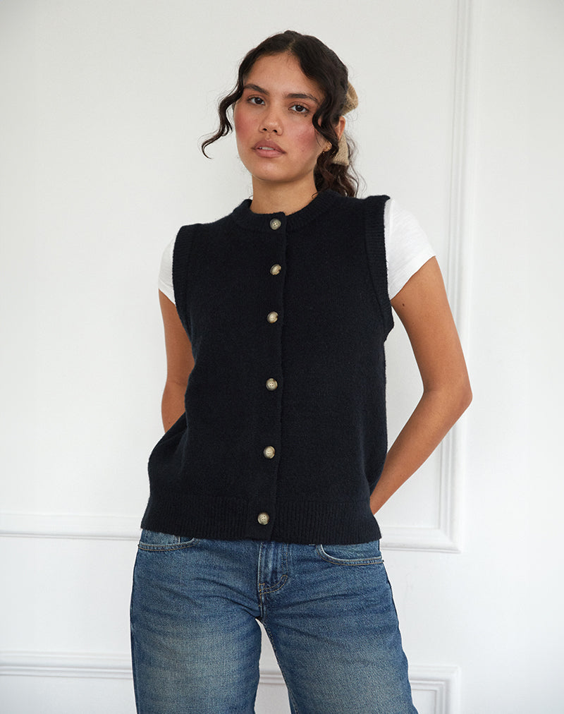 Camira - Gilet con bottoni in maglia nera