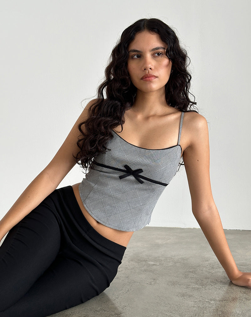 immagine di Canika Corsetto Top in Multi Check Bianco e Nero