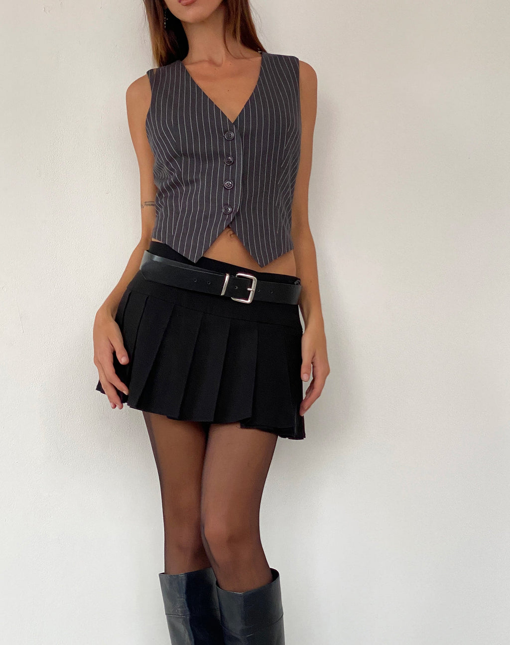 Canta Gilet sartoriale in gessato grigio scuro