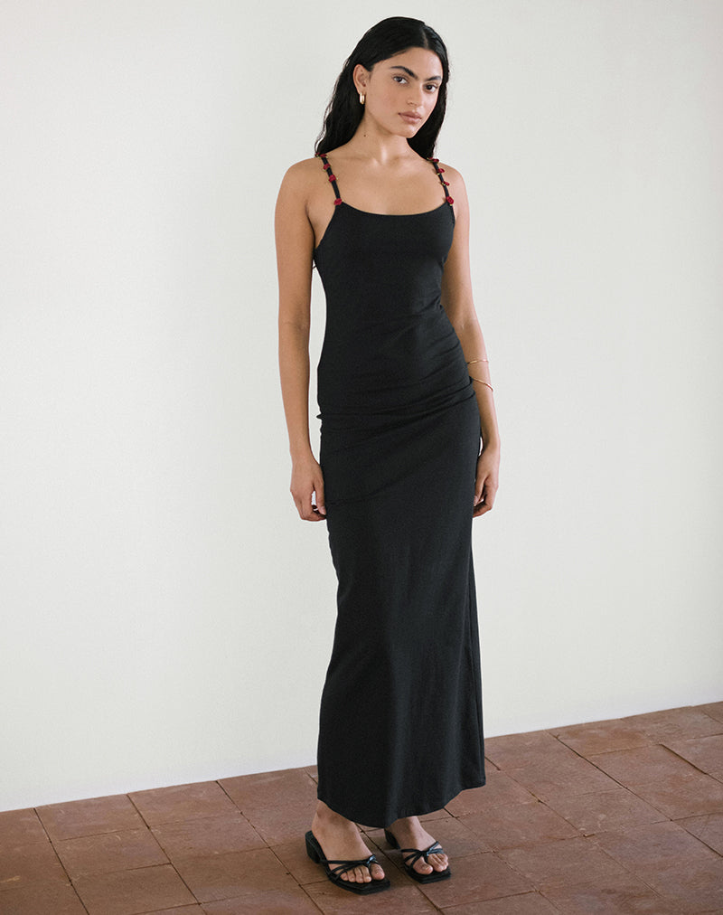 immagine di Cantana Maxi Dress in nero con rosone rosso
