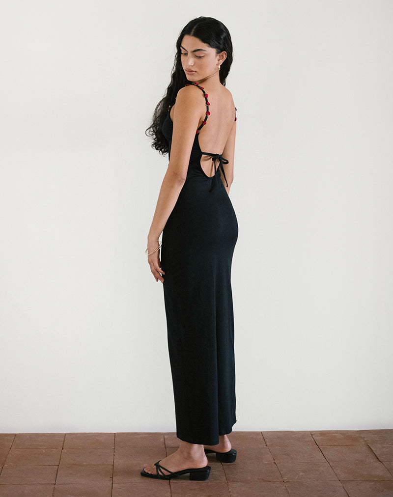immagine di Cantana Maxi Dress in nero con rosone rosso