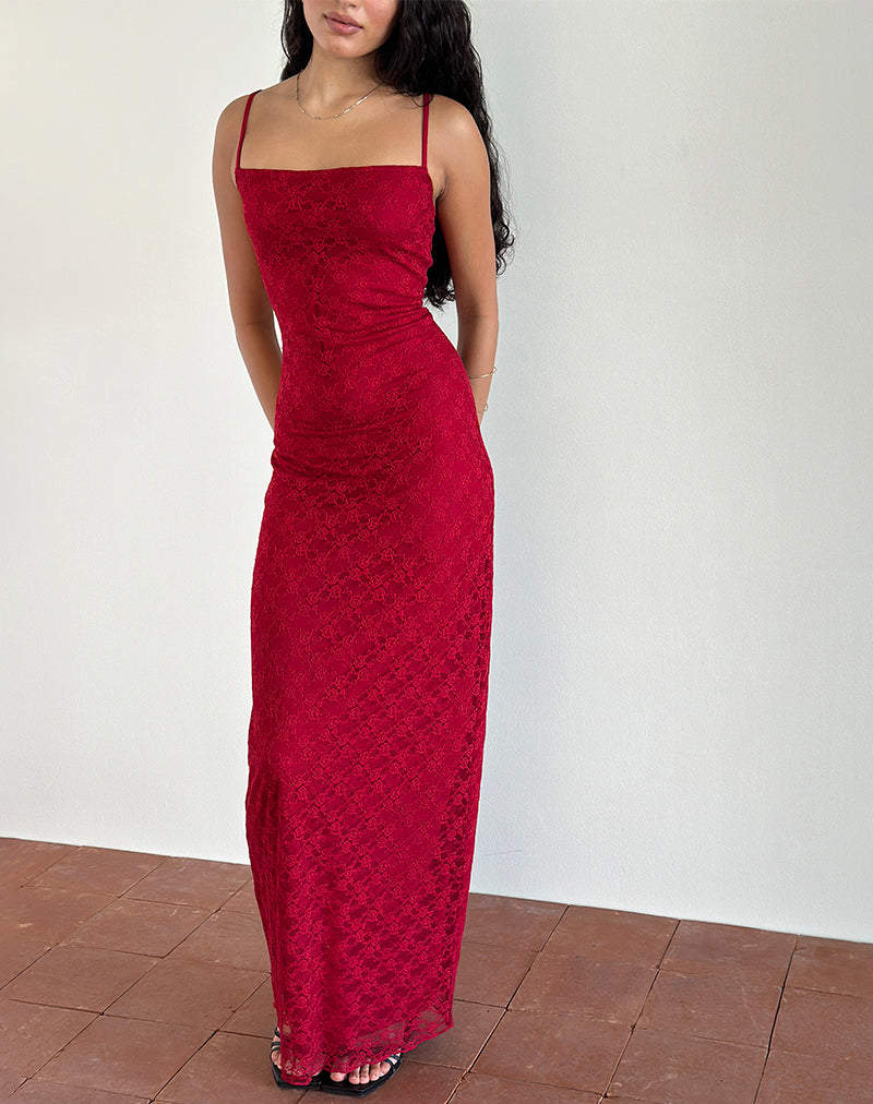 Maxi abito Cantha in pizzo Mari rosso