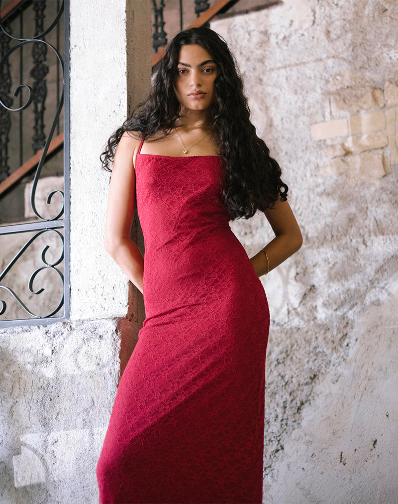 Maxi abito Cantha in pizzo Mari rosso