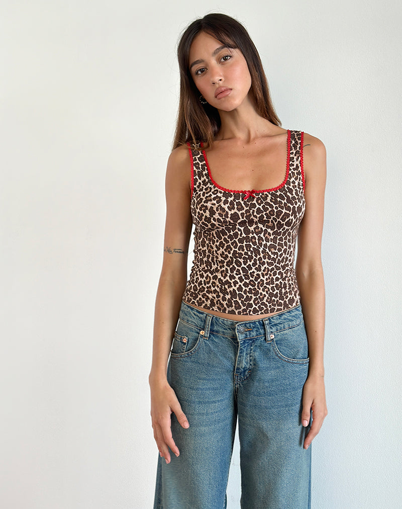Immagine di Carillo Gilet Top in Rar Leopard Sandstorm con finiture rosse