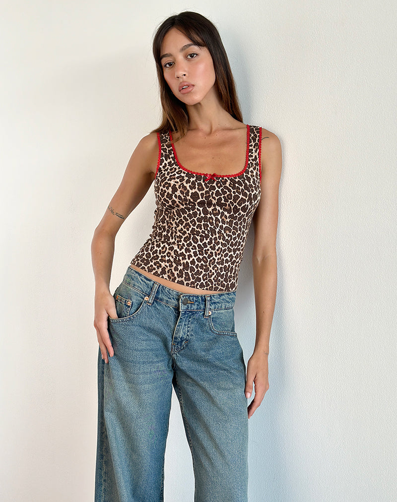 Gilet Carillo in Rar Leopard Sandstorm con finiture rosse