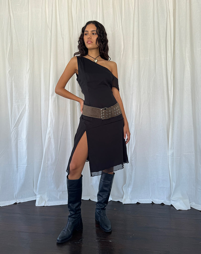 Immagine di Carissa One Shoulder Chiffon Midi Dress in nero