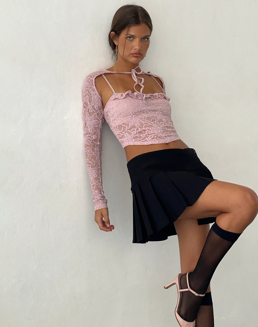 Set Carlina con cami e coprispalle in pizzo rosa