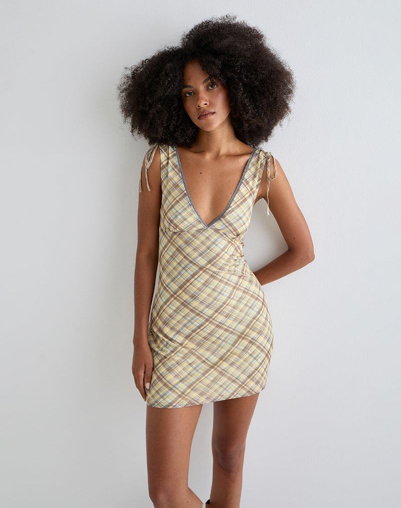 Mini abito Carmila con arricciature in giallo check