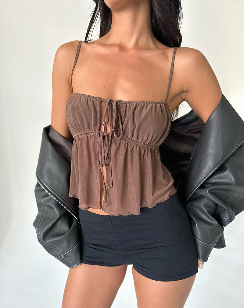 Immagine di Carmina Tie Front Top in maglia marrone