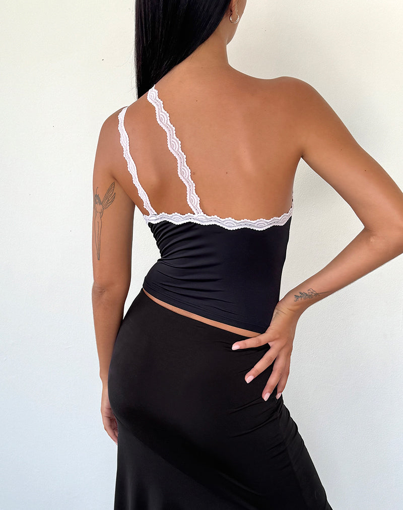 Immagine di Carolina Top monospalla nero con pizzo rosa