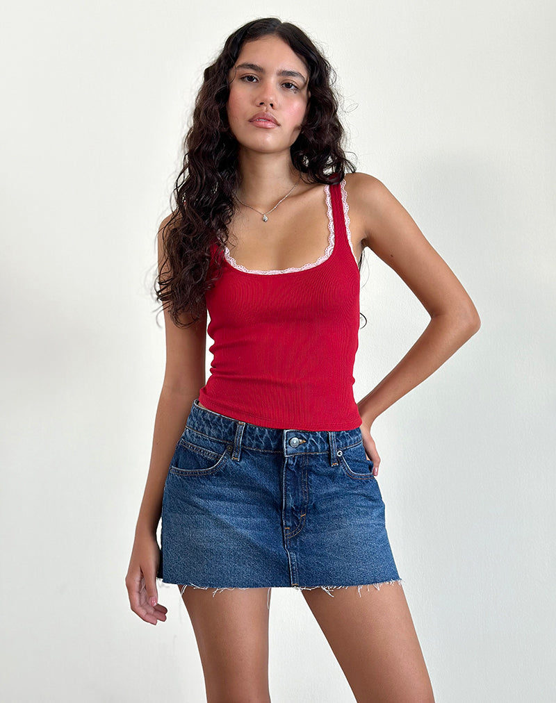 Top Cartas in rosso adrenalinico con pizzo rosa