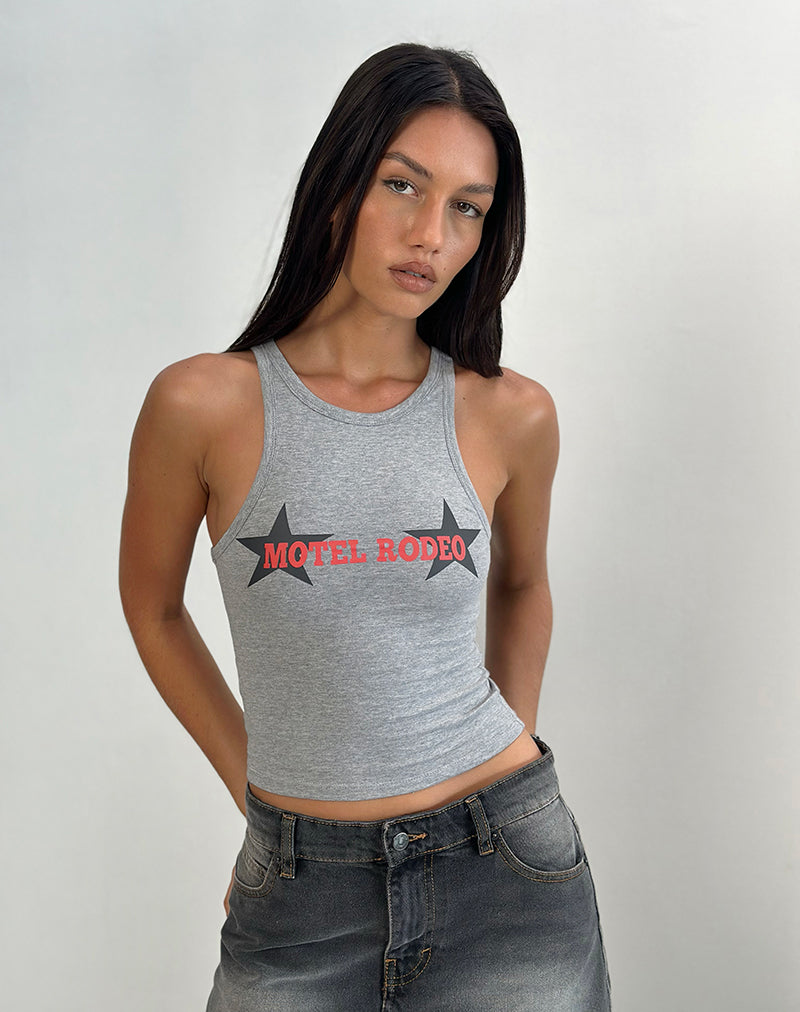 Canotta Carter in marna grigia con grafica Motel Rodeo
