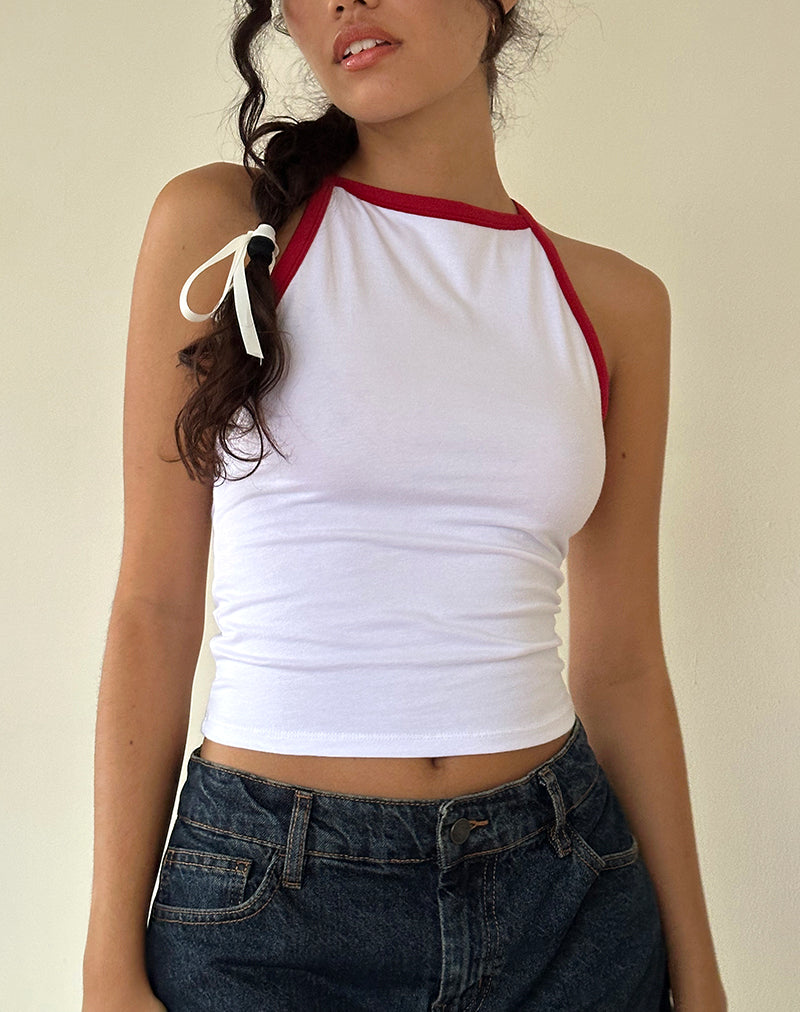 Immagine di Carti Gilet Top in bianco con bordatura rossa
