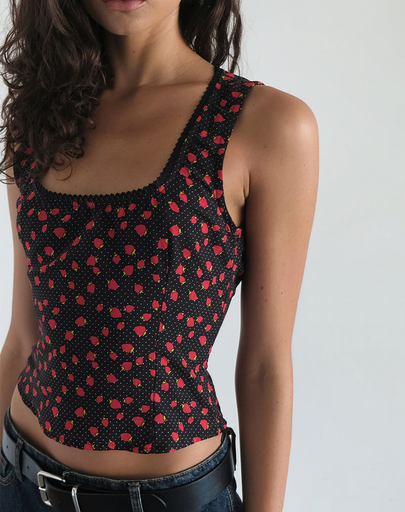 Immagine di Carys Gilet Top in Strawberry Polka Nero