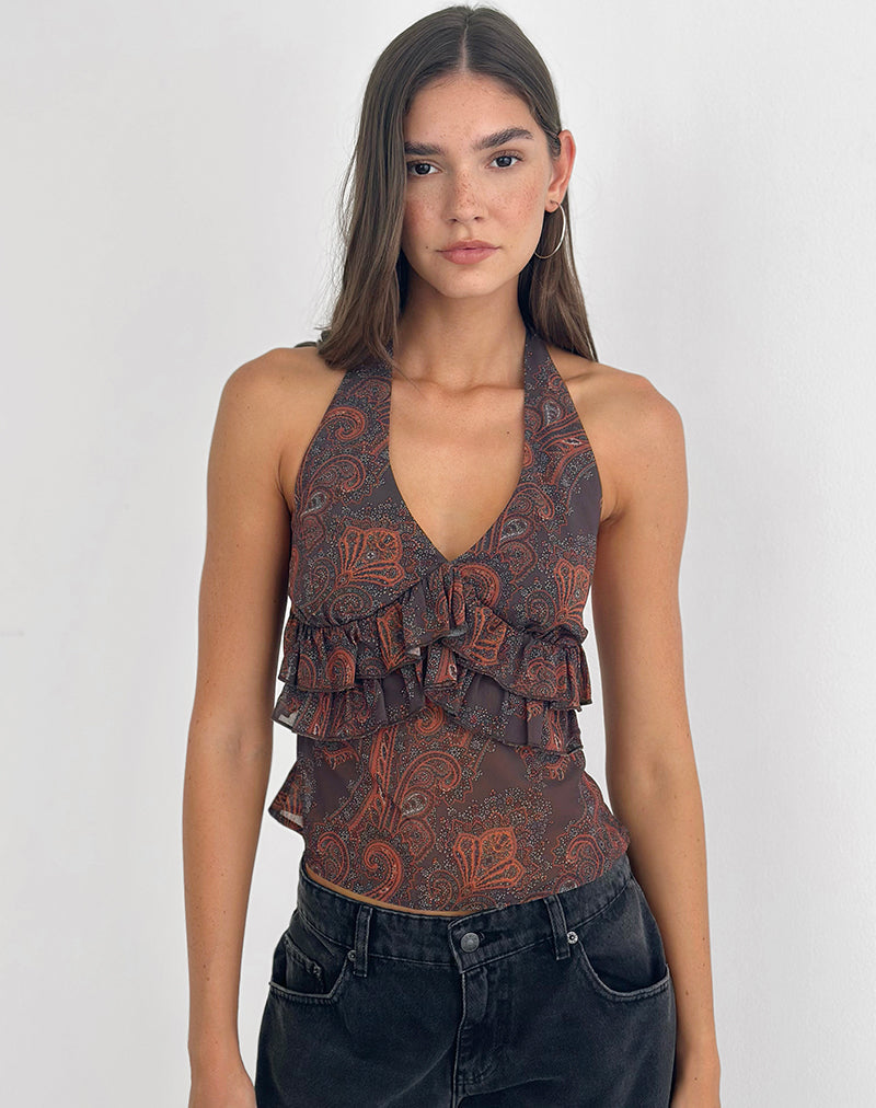 Casoya Top in chiffon Royal Paisley Borgogna