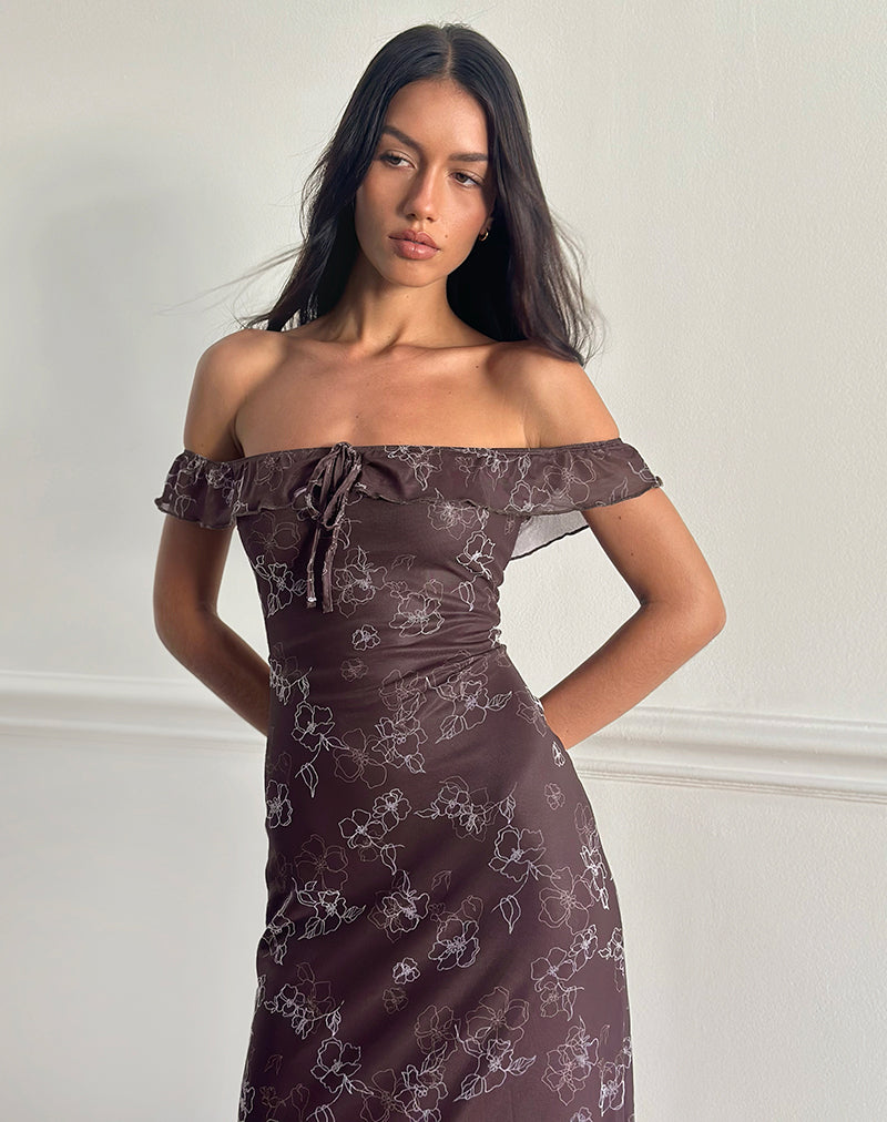 Immagine di Catrin Midi Dress in Doodle Flower Flock Marrone