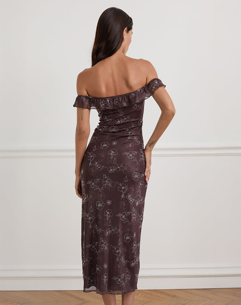 Immagine di Catrin Midi Dress in Doodle Flower Flock Marrone