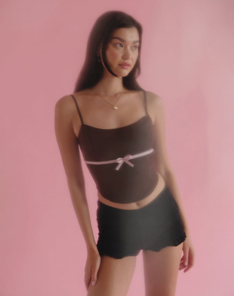 Immagine di Ceisya Top corsetto in cioccolato amaro con fiocco rosa