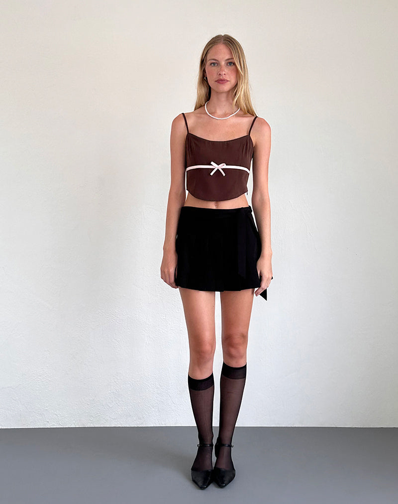 Immagine di Ceisya Top corsetto in cioccolato amaro con fiocco rosa