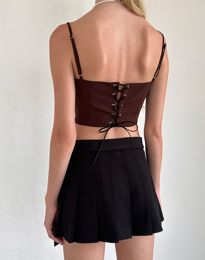 Top corsetto Ceisya in cioccolato amaro con fiocco rosa