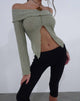 Immagine di Celeste Top in maglia Bardot a maniche lunghe in salvia